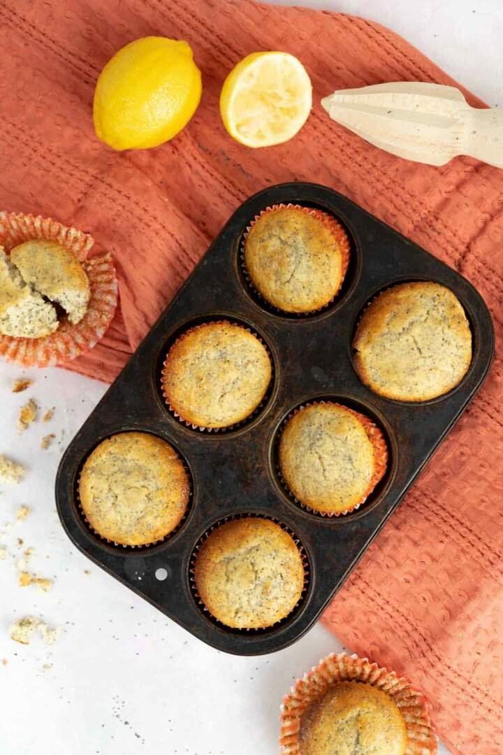 Lemon Poppy Seed Muffins in the tray.