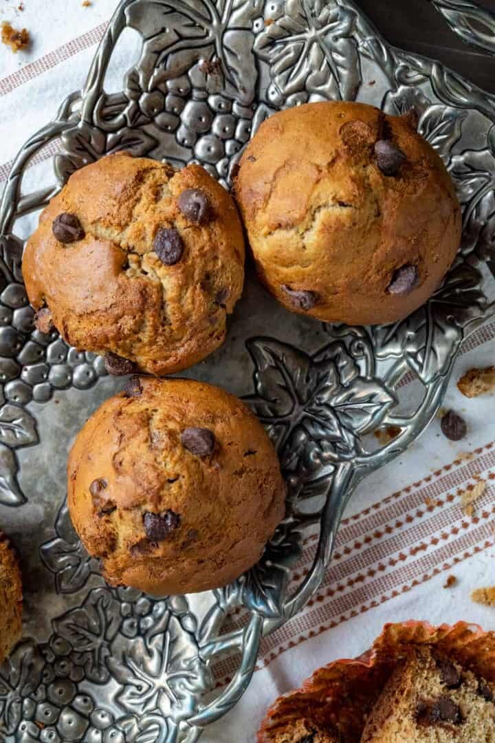 three muffins on the tray.