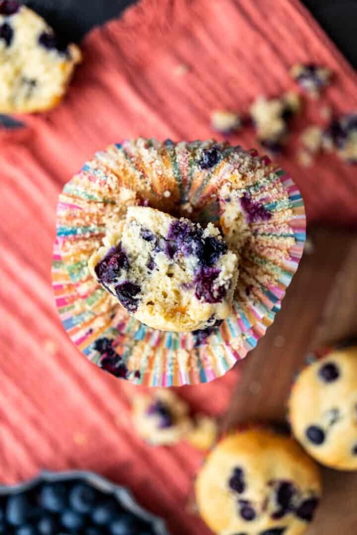 blueberry muffin on the stand half opened.