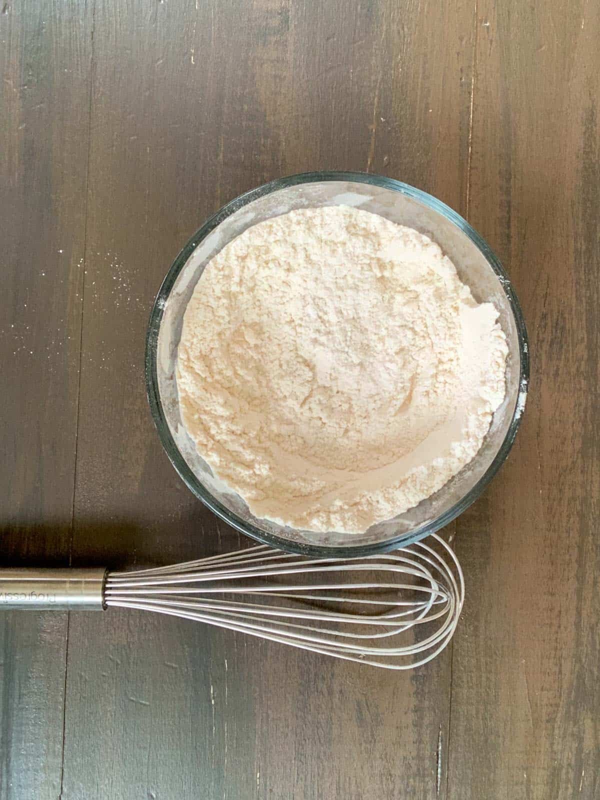 mix in the dry ingredients in the bowl and whisk.