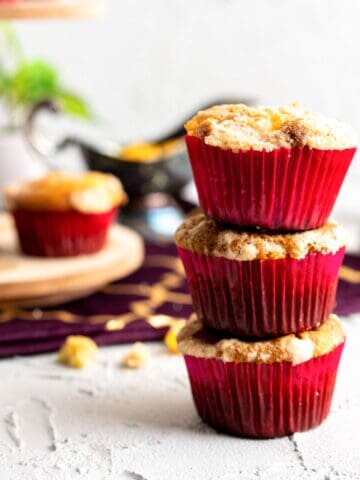 peach cobbler muffins hero shot.