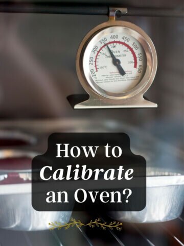 a graphic showing a thermometer at 350 F and text how to calibrate an oven.